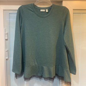 NWOT Logo Lounge Lori Goldstein Long Sleeve Soft Teal Shirt Size Large